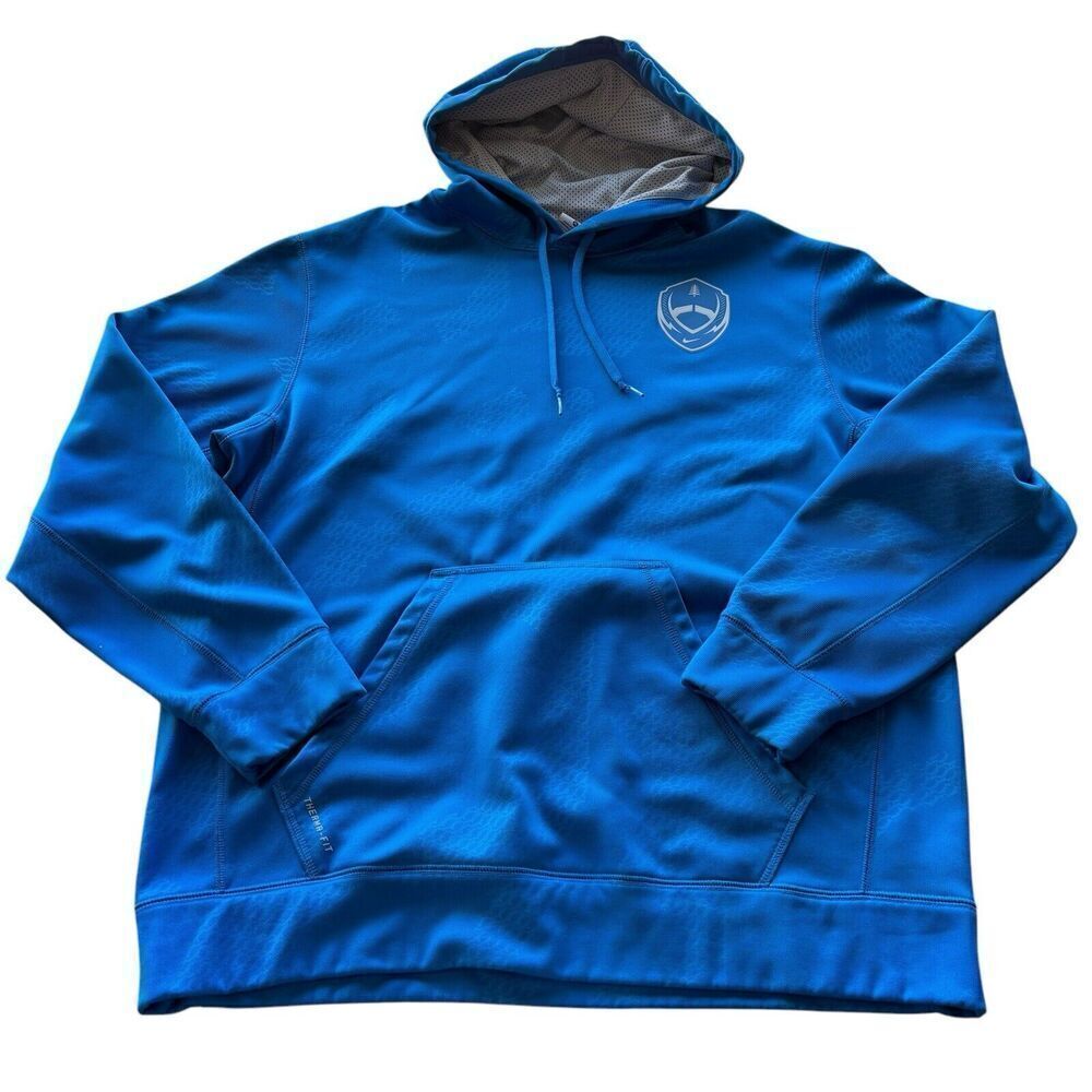 Nike Therma Fit Active Hoodie Pullover Sweatshirt Football Logo Blue Gray XL